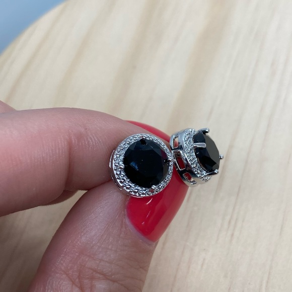 Gold Plated Black Crystal Stud Earrings - Picture 3 of 4